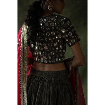 Begum Pret Olive Sifat Lehenga (Set of 3)