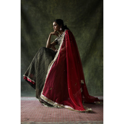 Begum Pret Olive Sifat Lehenga (Set of 3)