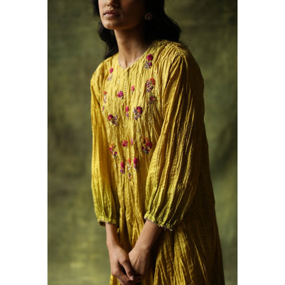 Begum Pret Mustard and Olive Zeenat Kurta (Set of 3)