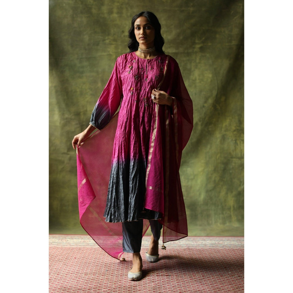 Begum Pret Pink and Slate Grey Zeenat Kurta (Set of 3)
