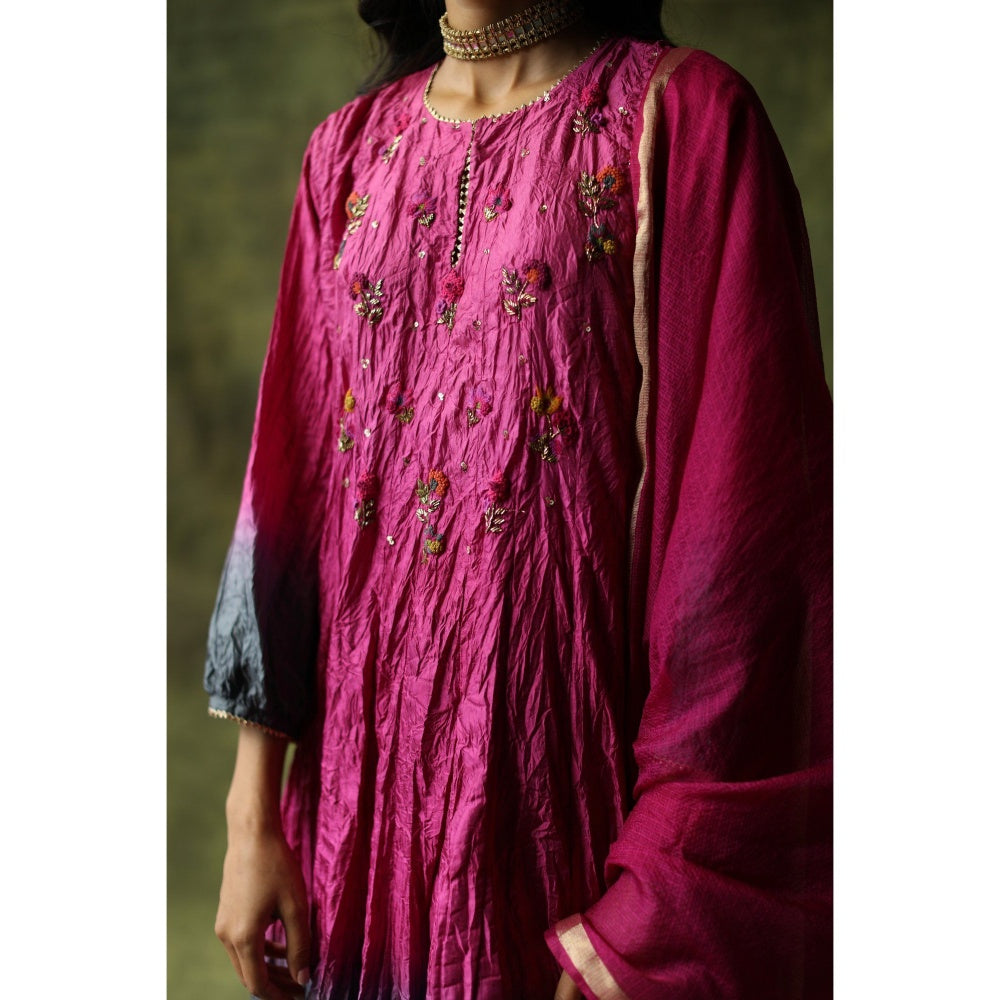 Begum Pret Pink and Slate Grey Zeenat Kurta (Set of 3)