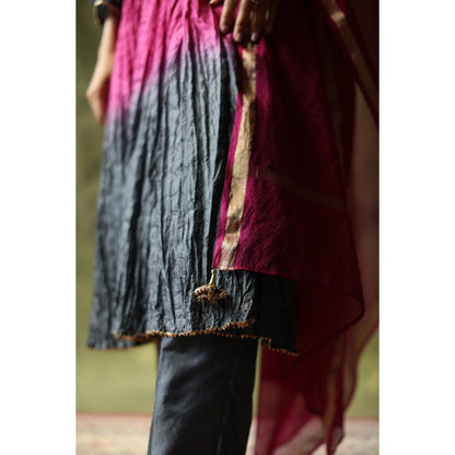 Begum Pret Pink and Slate Grey Zeenat Kurta (Set of 3)