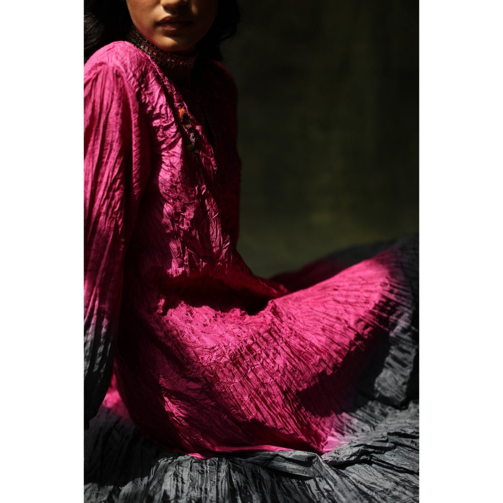 Begum Pret Pink and Slate Grey Zeenat Kurta (Set of 3)