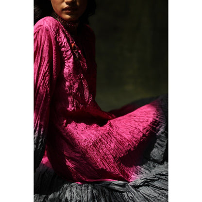 Begum Pret Pink and Slate Grey Zeenat Kurta (Set of 3)