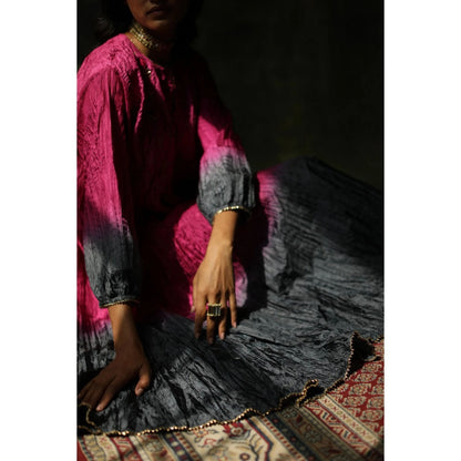 Begum Pret Pink and Slate Grey Zeenat Kurta (Set of 3)