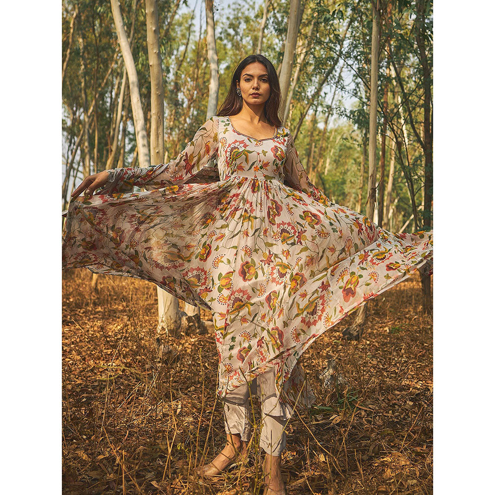 Baise Gaba Grey Rohira Kurta And Pant (Set Of 2)