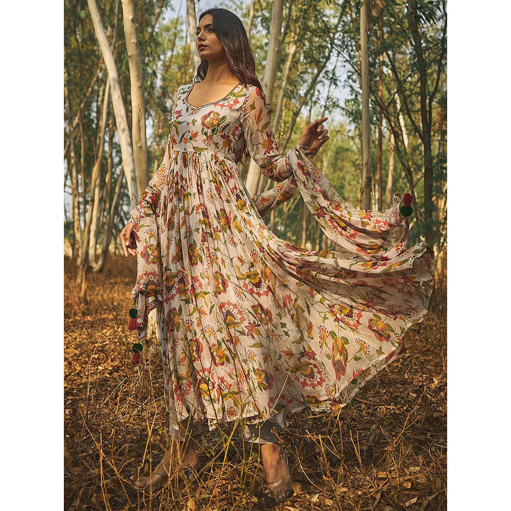 Baise Gaba Grey Rohira Kurta And Pant (Set Of 2)