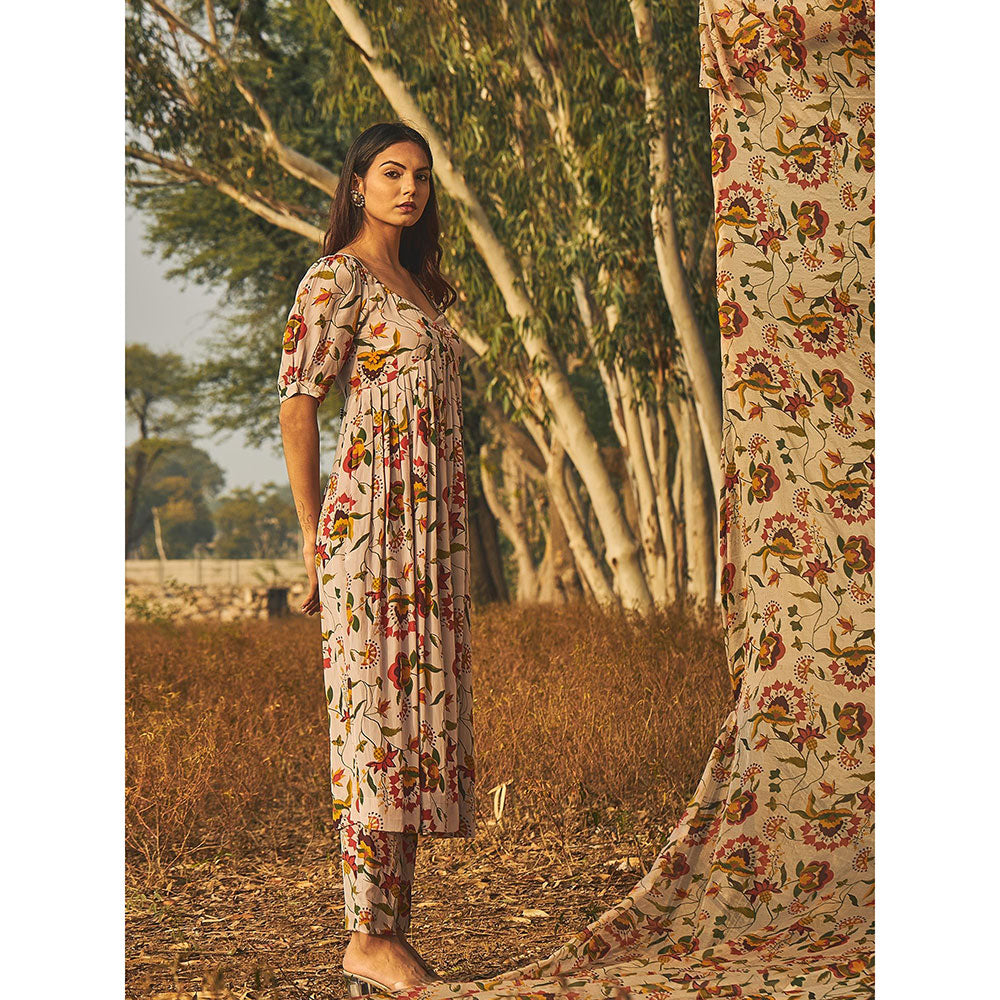 Baise Gaba Grey Gulmohar Kurta (Set Of 3)