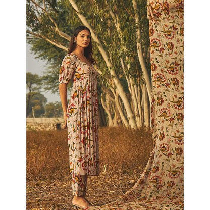 Baise Gaba Grey Gulmohar Kurta (Set Of 3)