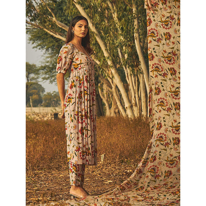 Baise Gaba Grey Gulmohar Kurta