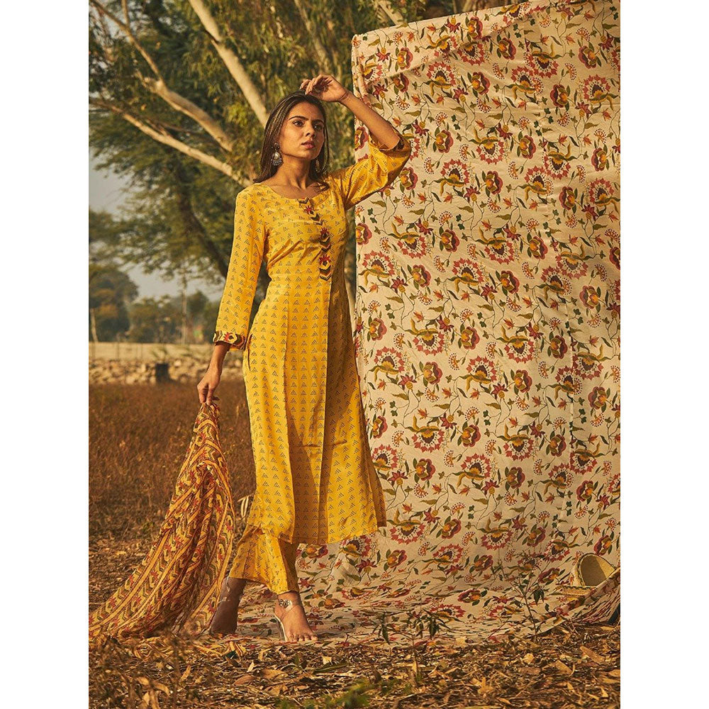Baise Gaba Yellow Sambac Kurta (Set Of 2)
