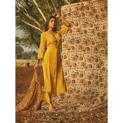 Baise Gaba Yellow Sambac Kurta (Set Of 2)