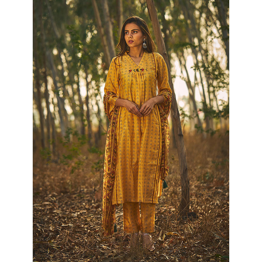 Baise Gaba Yellow Glory Kurta (Set Of 3)