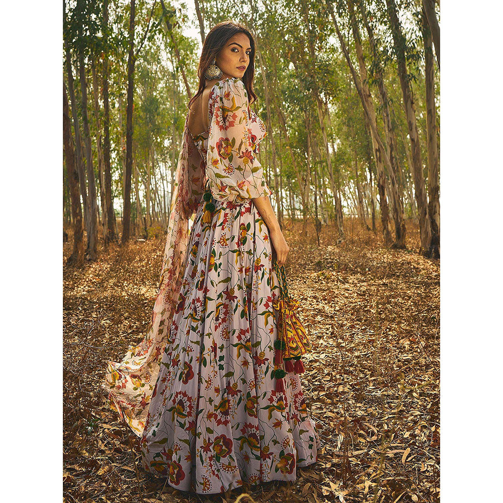 Baise Gaba Grey Chamomile Lehenga (Set Of 3)