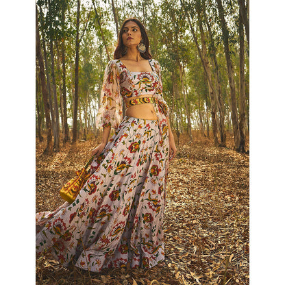 Baise Gaba Grey Chamomile Lehenga (Set Of 3)
