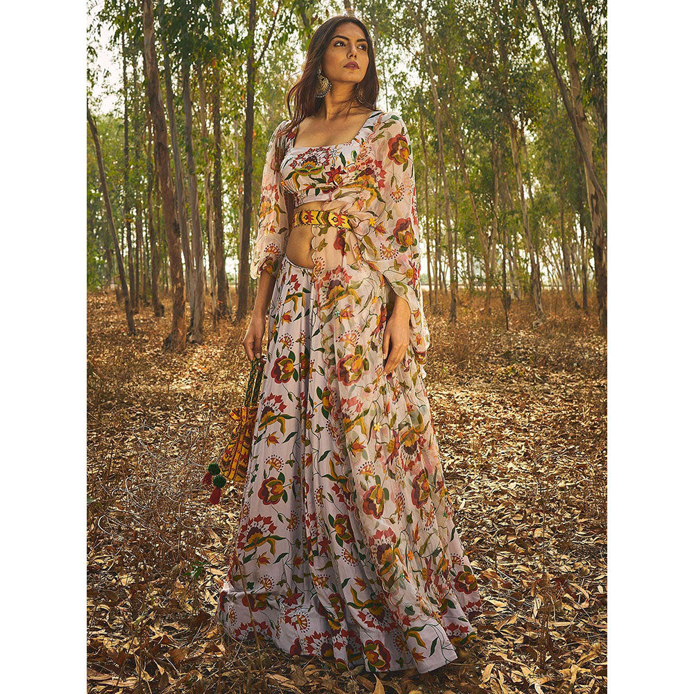Baise Gaba Grey Chamomile Lehenga (Set Of 3)