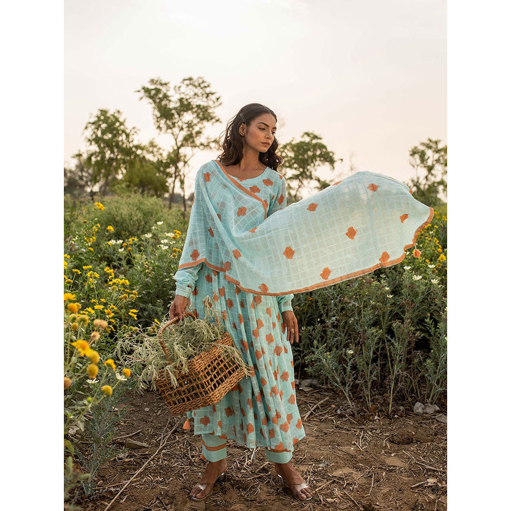 Baise Gaba Blue Camelia Anarkali (Set of 2)