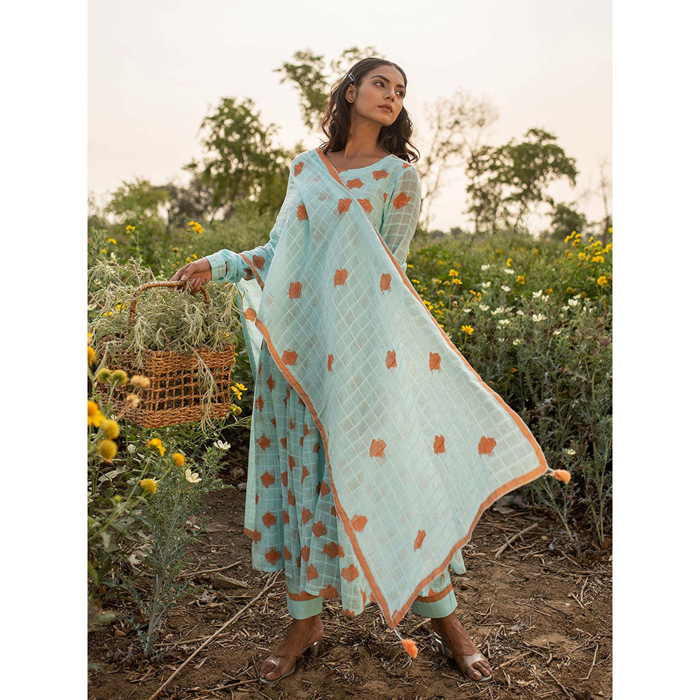 Baise Gaba Blue Camelia Anarkali (Set of 2)