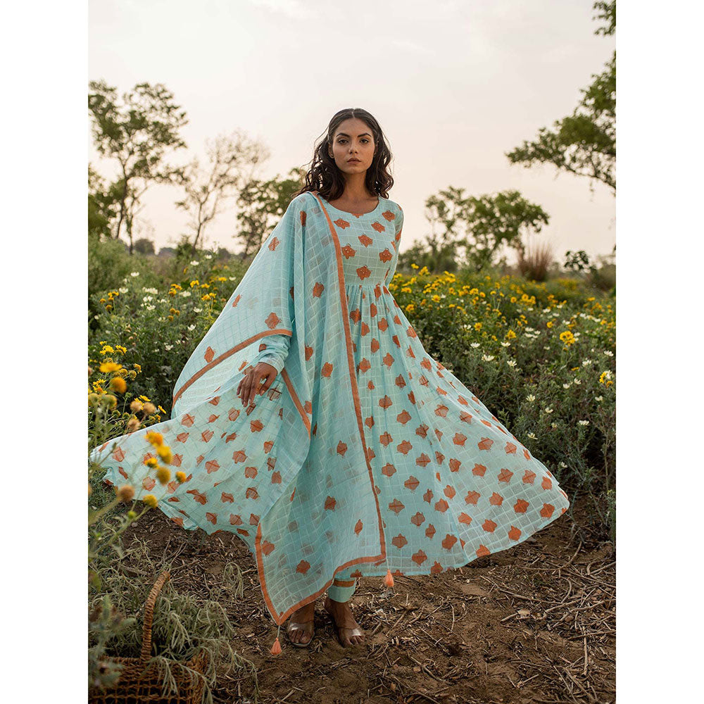 Baise Gaba Blue Camelia Anarkali (Set of 2)