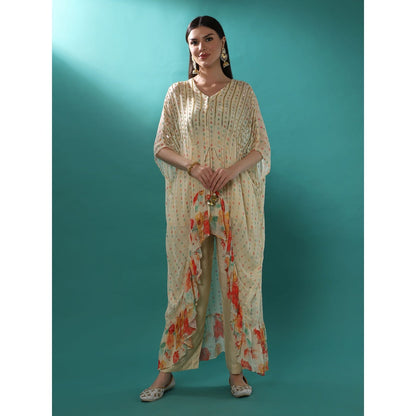 Bha-Sha Arina Ivory Floral Inner with Kaftan & Pant (Set of 3)