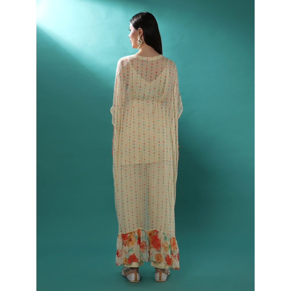 Bha-Sha Arina Ivory Floral Inner with Kaftan & Pant (Set of 3)