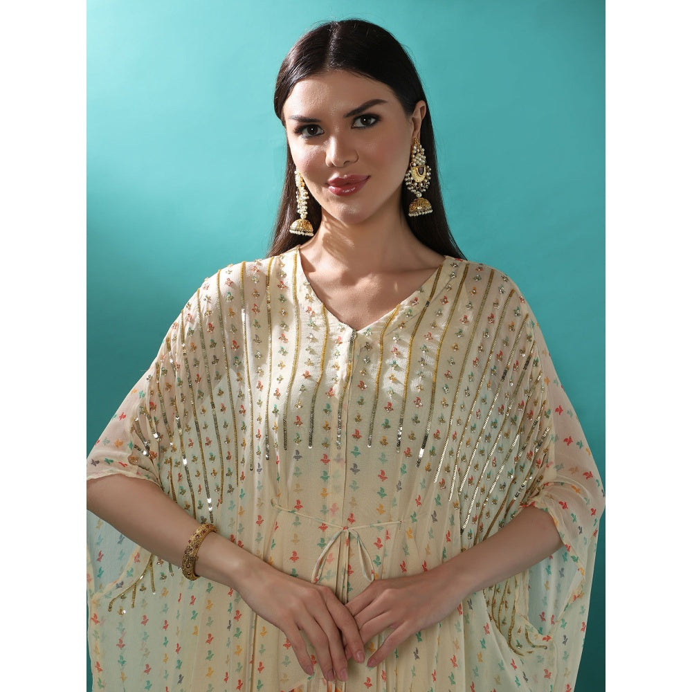 Bha-Sha Arina Ivory Floral Inner with Kaftan & Pant (Set of 3)