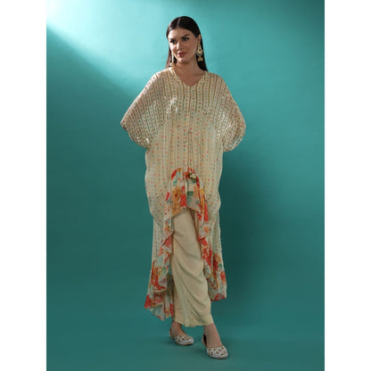 Bha-Sha Arina Ivory Floral Inner with Kaftan & Pant (Set of 3)