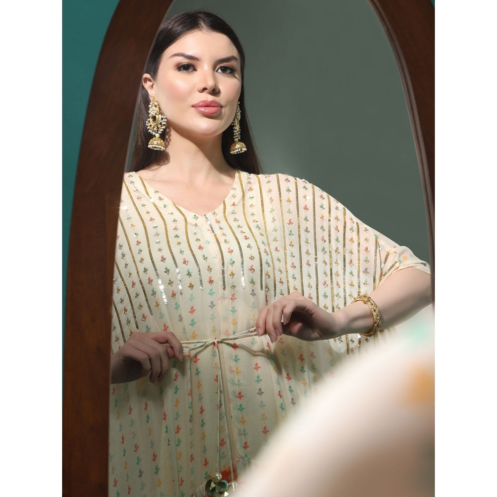 Bha-Sha Arina Ivory Floral Inner with Kaftan & Pant (Set of 3)