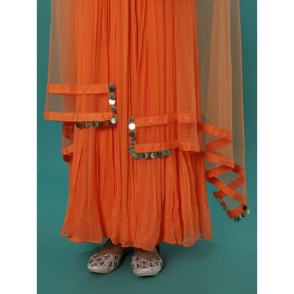 Bha-Sha Mogra Orange Embellished Anarkali Kurta with Dupatta (Set of 2)