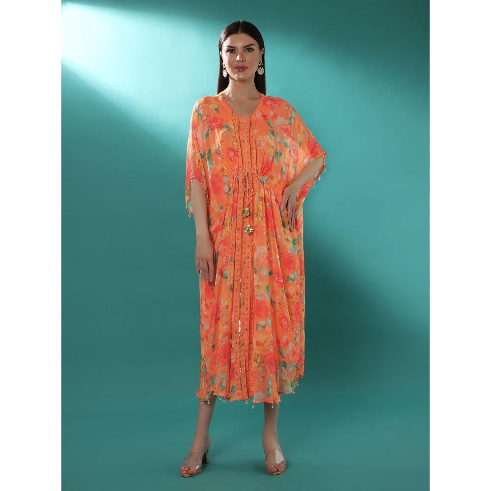 Bha-Sha Ambika Orange Floral Inner with Kaftan Dress (Set of 2)