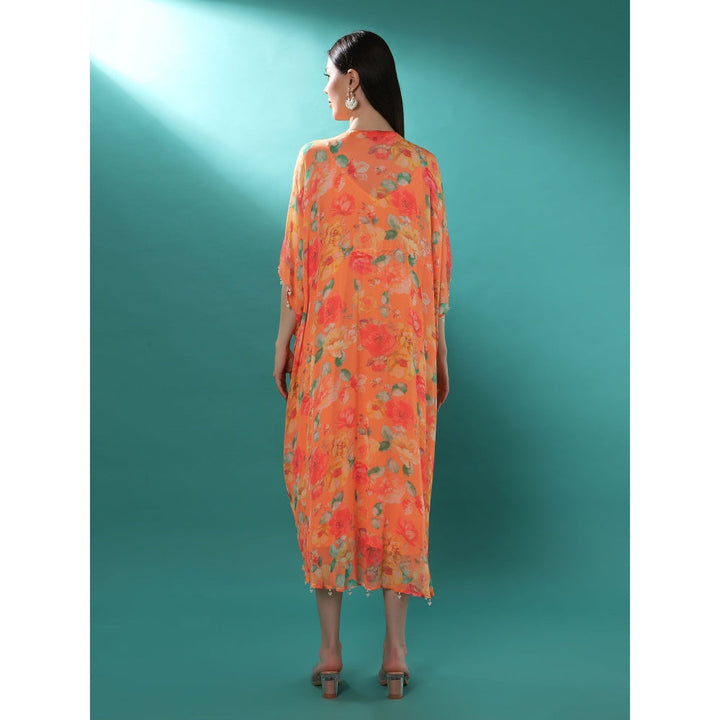 Bha-Sha Ambika Orange Floral Inner with Kaftan Dress (Set of 2)