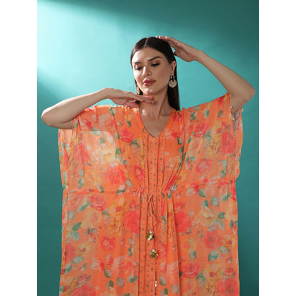Bha-Sha Ambika Orange Floral Inner with Kaftan Dress (Set of 2)