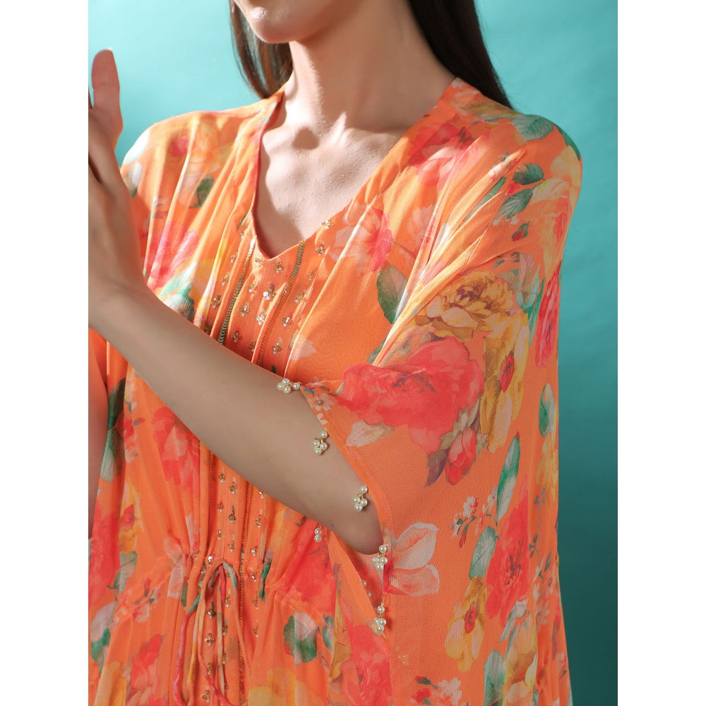 Bha-Sha Ambika Orange Floral Inner with Kaftan Dress (Set of 2)