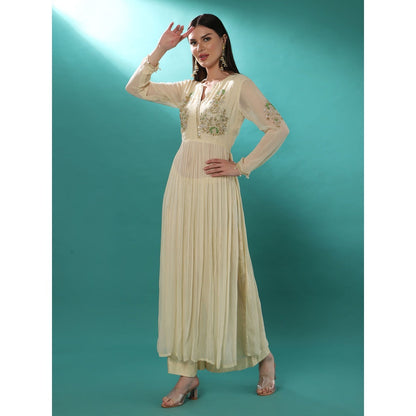 Bha-Sha Adira Ivory Embellished Anarkali Kurta with Palazzo & Dupatta (Set of 3)