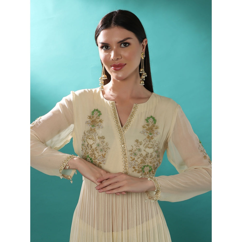 Bha-Sha Adira Ivory Embellished Anarkali Kurta with Palazzo & Dupatta (Set of 3)