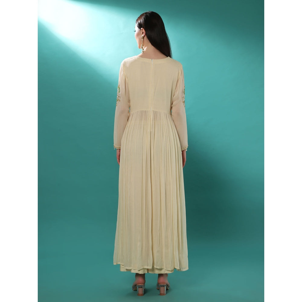 Bha-Sha Adira Ivory Embellished Anarkali Kurta with Palazzo & Dupatta (Set of 3)