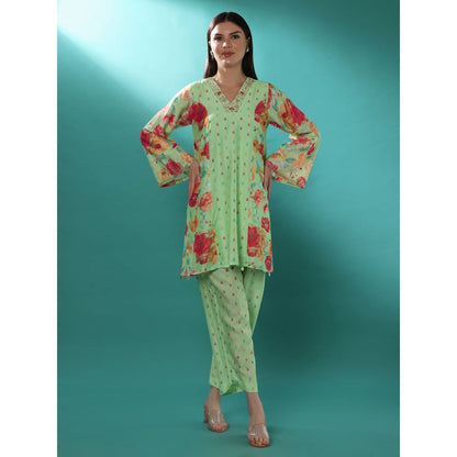 Bha-Sha Amara Green Floral Tunic with Pant (Set of 2)