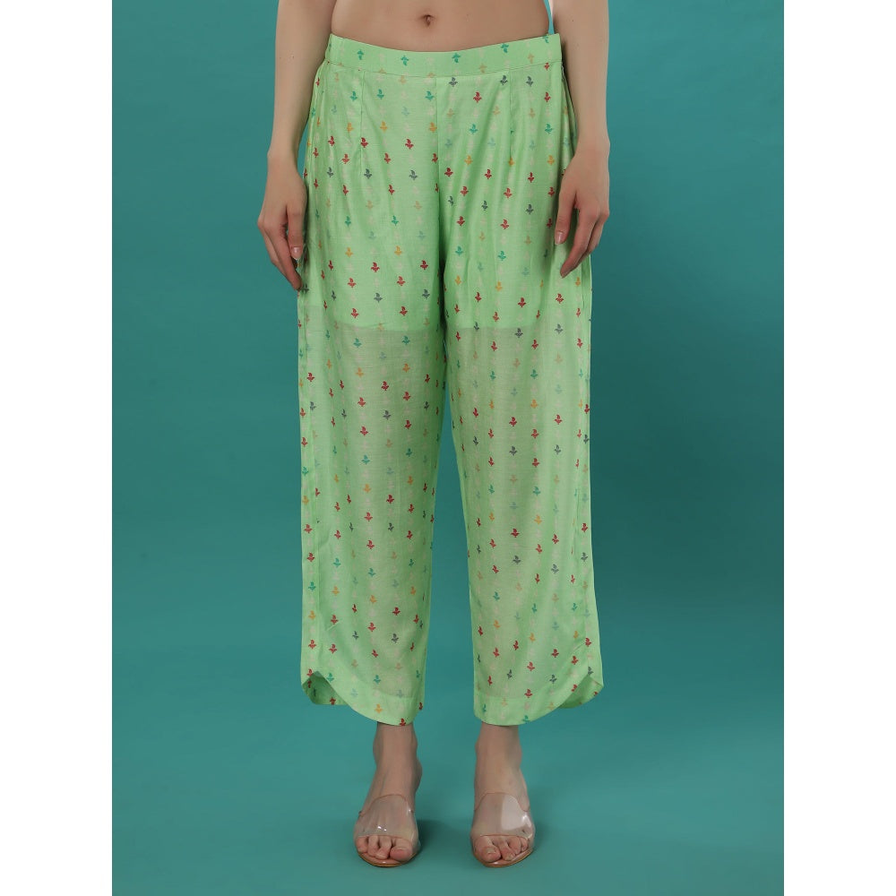 Bha-Sha Amara Green Floral Tunic with Pant (Set of 2)