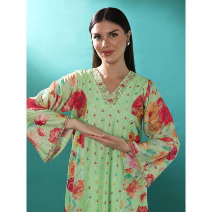 Bha-Sha Amara Green Floral Tunic with Pant (Set of 2)