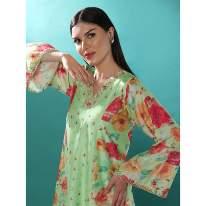 Bha-Sha Amara Green Floral Tunic with Pant (Set of 2)