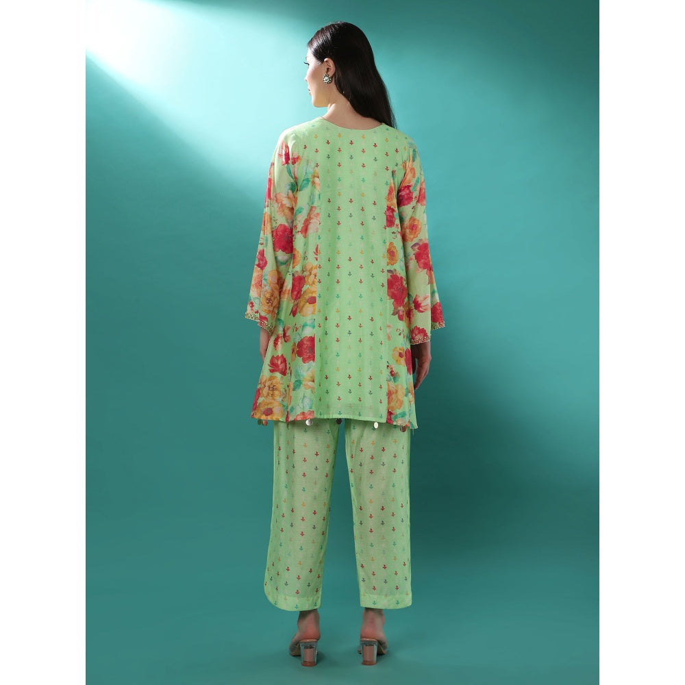 Bha-Sha Amara Green Floral Tunic with Pant (Set of 2)