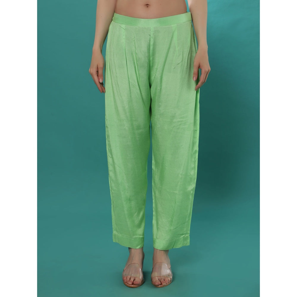 Bha-Sha Tulip Green Embellished Kurta with Pant & Dupatta (Set of 3)