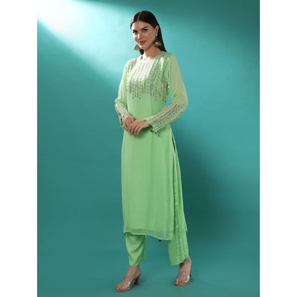 Bha-Sha Tulip Green Embellished Kurta with Pant & Dupatta (Set of 3)