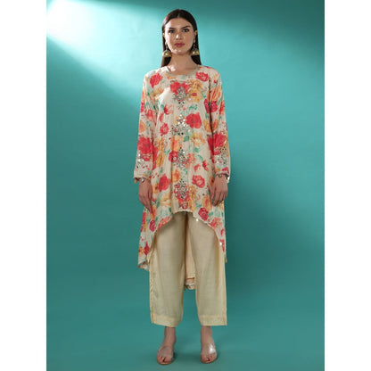 Bha-Sha Misty Ivory Floral Tunic with Pant (Set of 2)