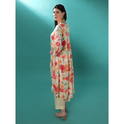 Bha-Sha Misty Ivory Floral Tunic with Pant (Set of 2)