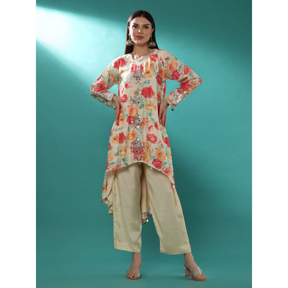 Bha-Sha Misty Ivory Floral Tunic with Pant (Set of 2)