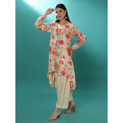 Bha-Sha Misty Ivory Floral Tunic with Pant (Set of 2)