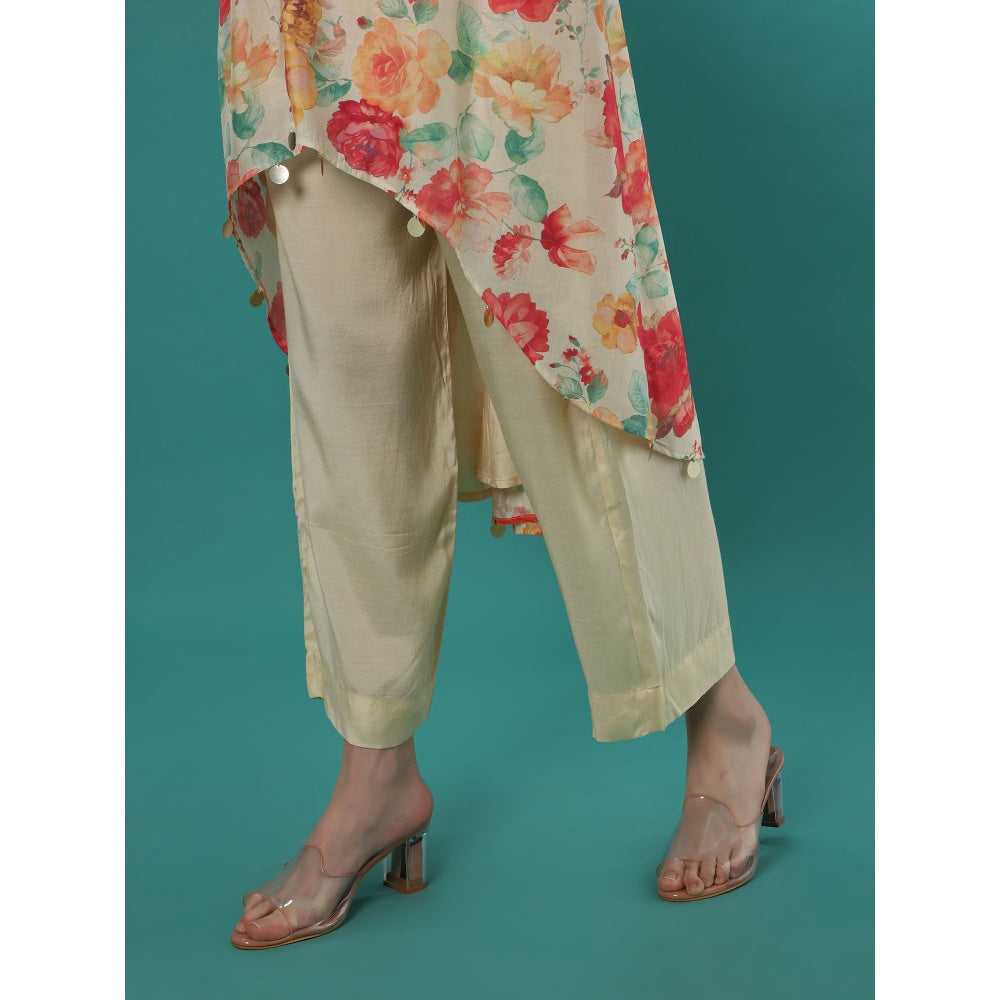 Bha-Sha Misty Ivory Floral Tunic with Pant (Set of 2)
