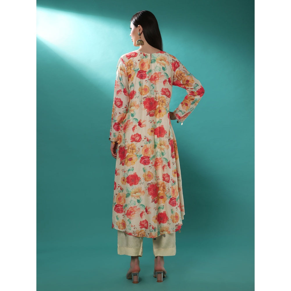 Bha-Sha Misty Ivory Floral Tunic with Pant (Set of 2)