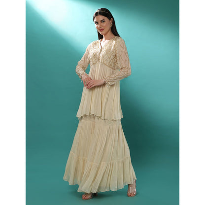 Bha-Sha Titli Ivory Embellished Tunic with Sharara & Dupatta (Set of 3)